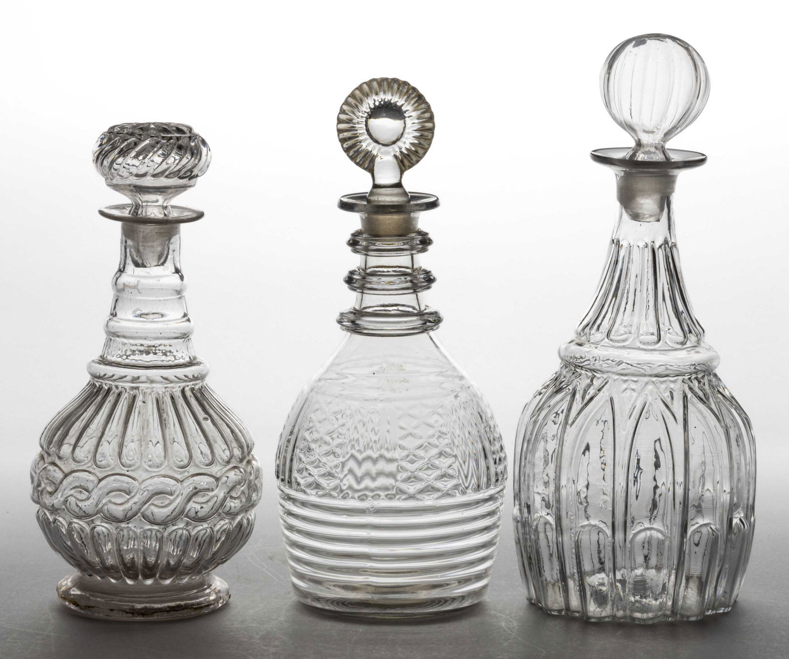 ASSORTED BLOWN-MOLDED THREE-MOLD DECANTERS, LOT OF THREE (1 of 1)