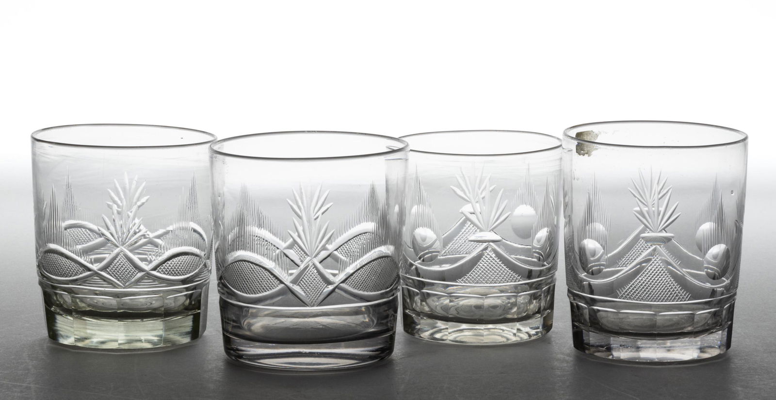 FREE-BLOWN AND CUT GLASS TUMBLERS, LOT OF FOUR (1 of 1)