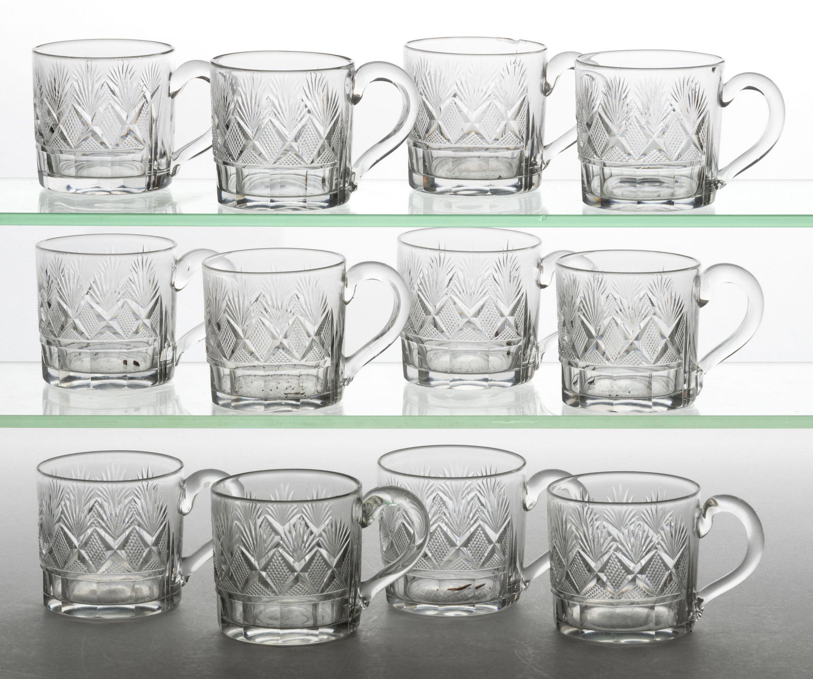 CUT STRAWBERRY DIAMONDS AND FANS PUNCH CUPS, LOT OF 12 (1 of 1)