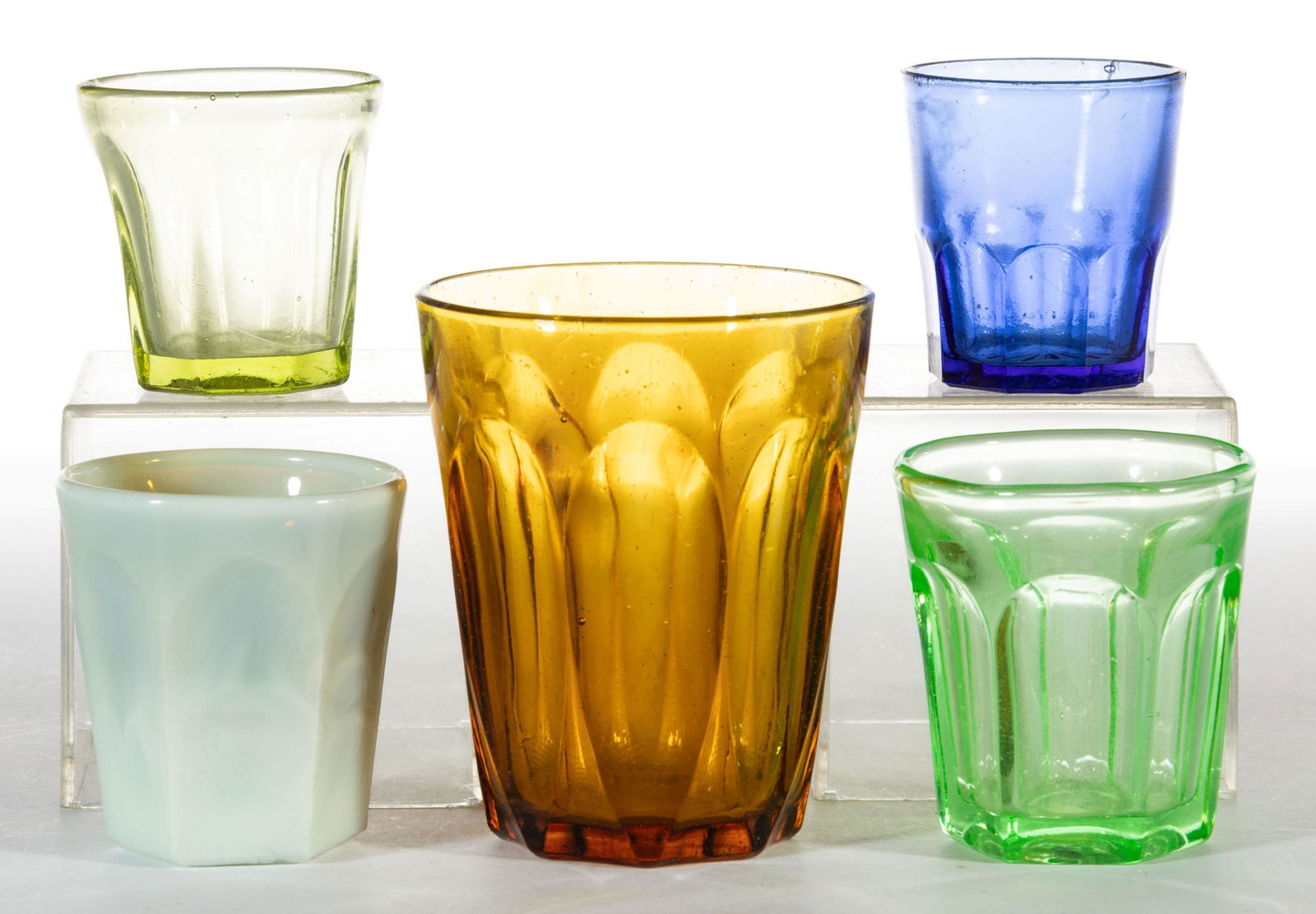 PRESSED FLUTED TOY TUMBLERS / TASTERS, LOT OF FIVE (1 of 1)