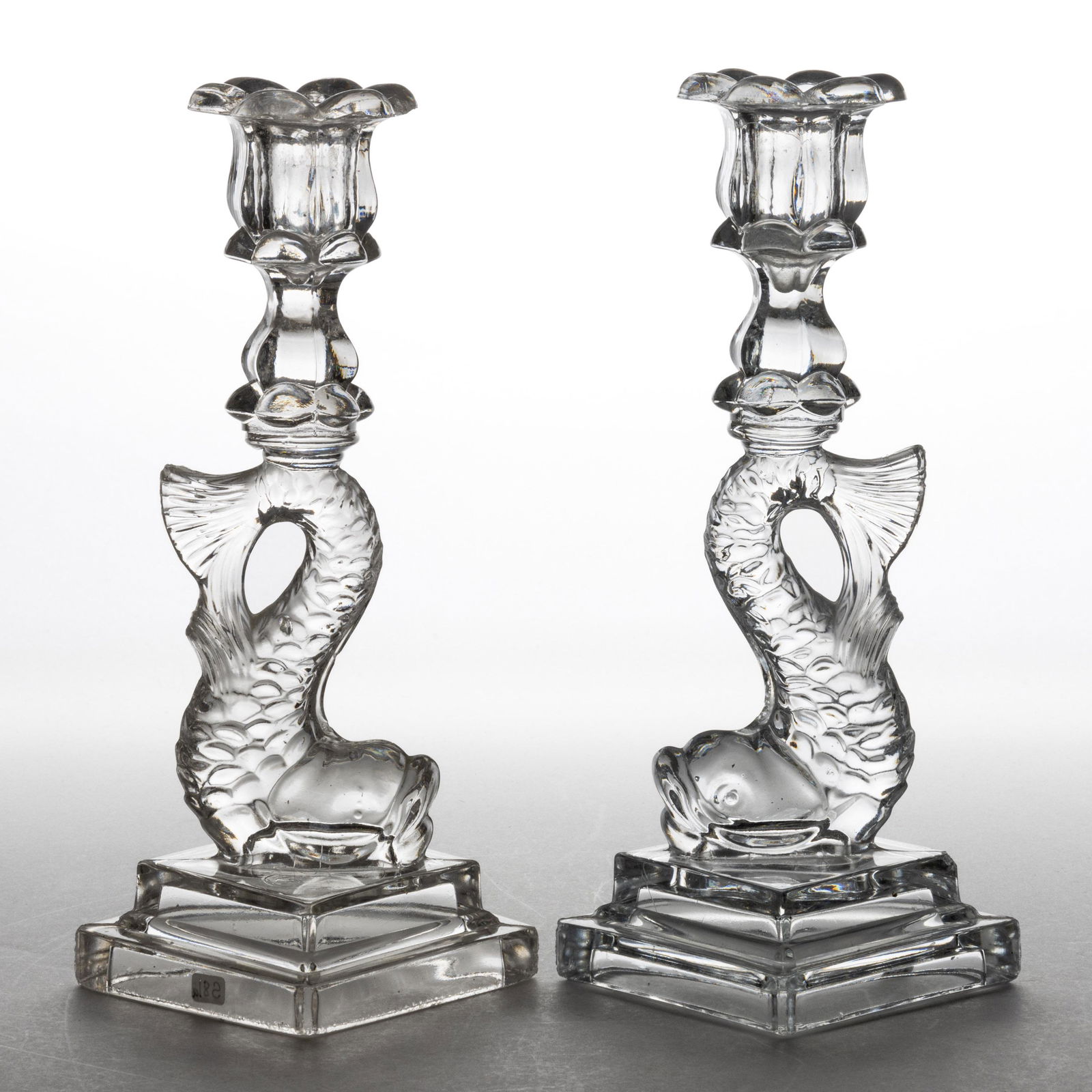PRESSED DOLPHIN DOUBLE-STEP PAIR OF CANDLESTICKS (1 of 1)