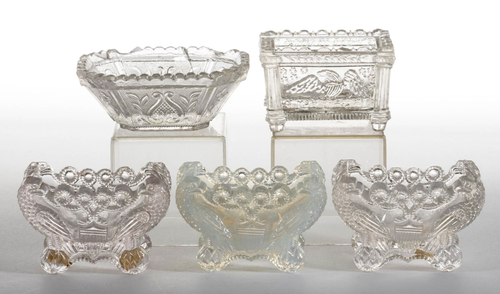 EE EAGLE PRESSED OPEN SALTS, LOT OF FIVE (1 of 1)