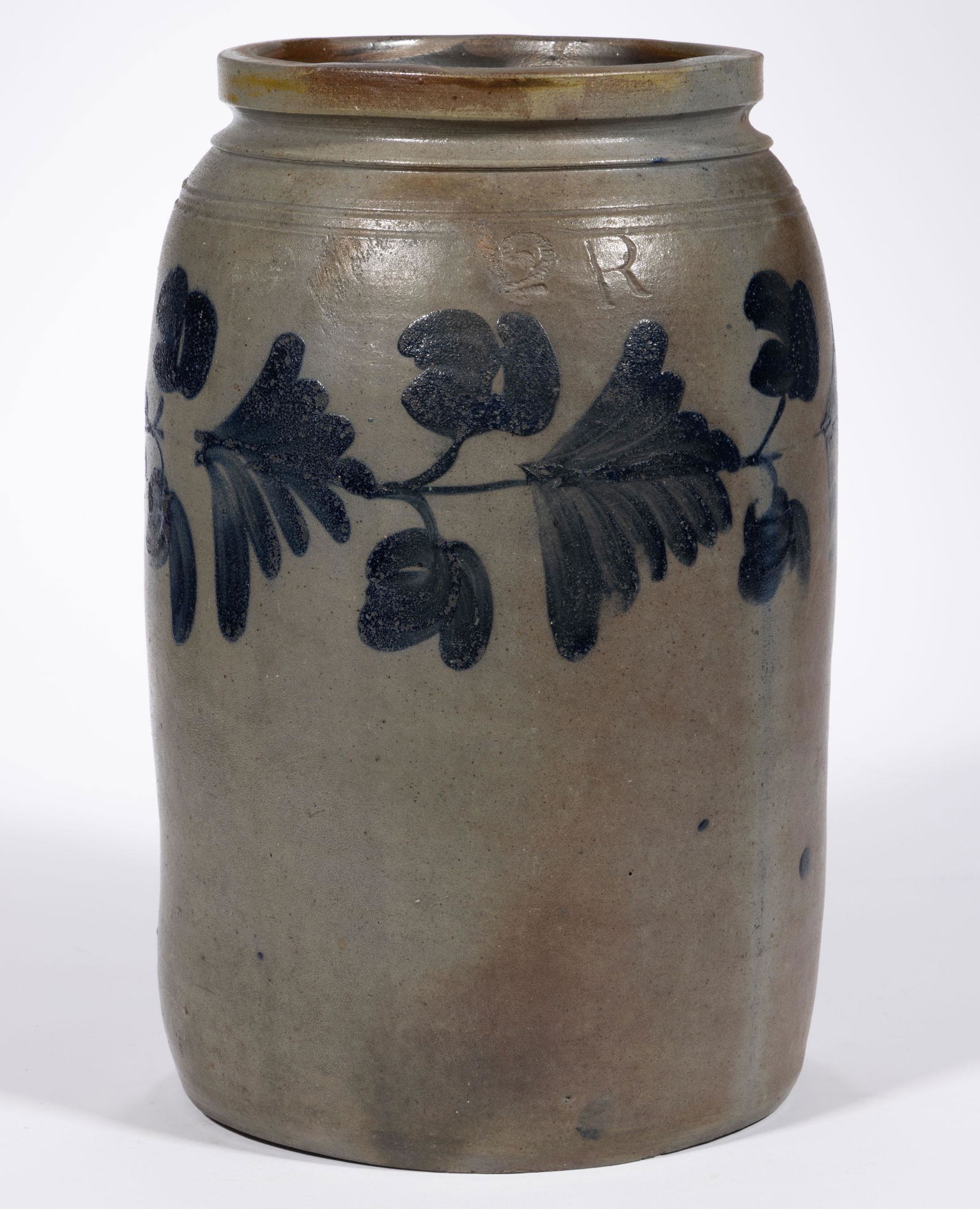 STAMPED "R", PHILADELPHIA, PENNSYLVANIA DECORATED STONEWARE JAR (1 of 6)