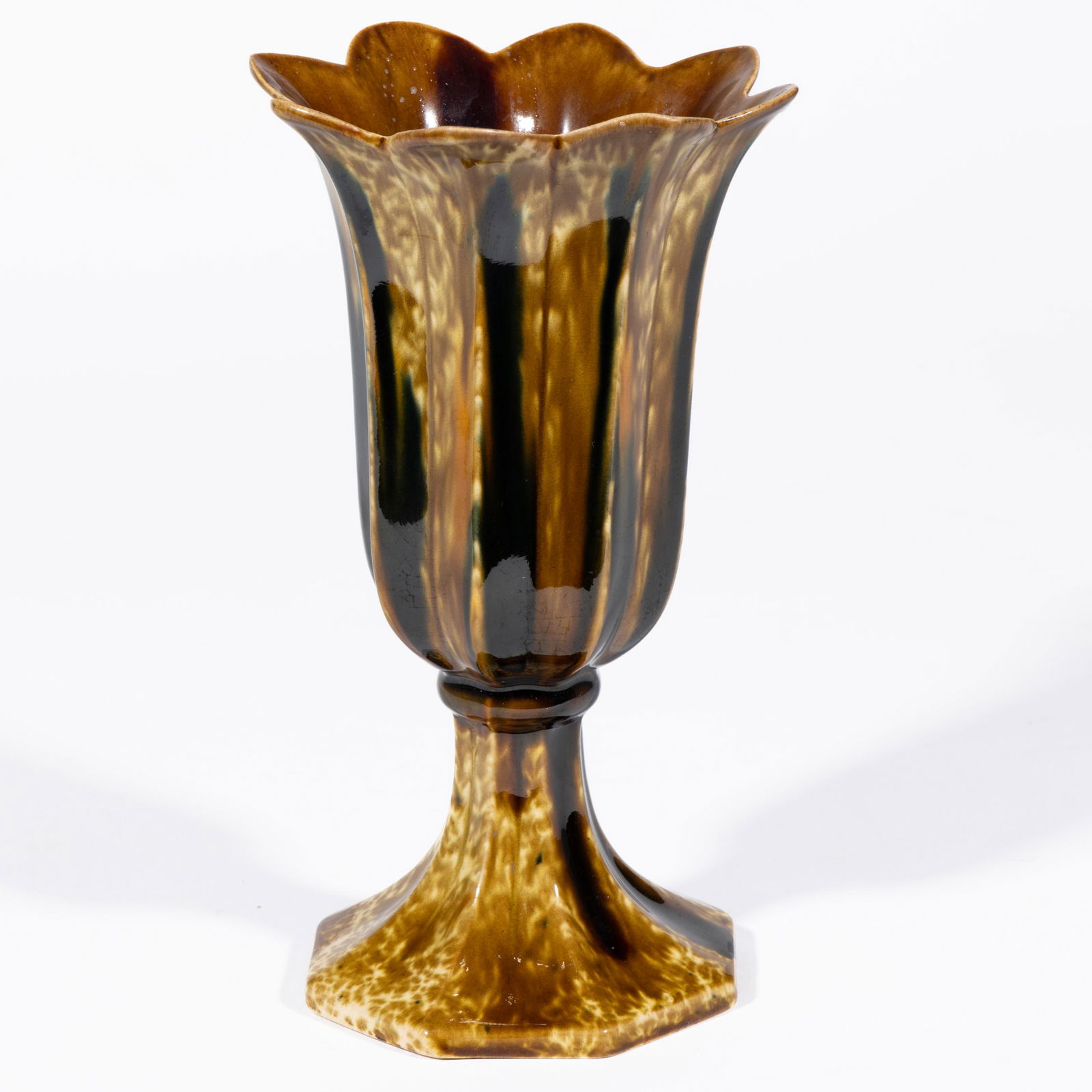 AMERICAN BENNINGTON ATTRIBUTED FLINT ENAMEL ROCKINGHAM-GLAZED POTTERY TULIP VASE (1 of 5)