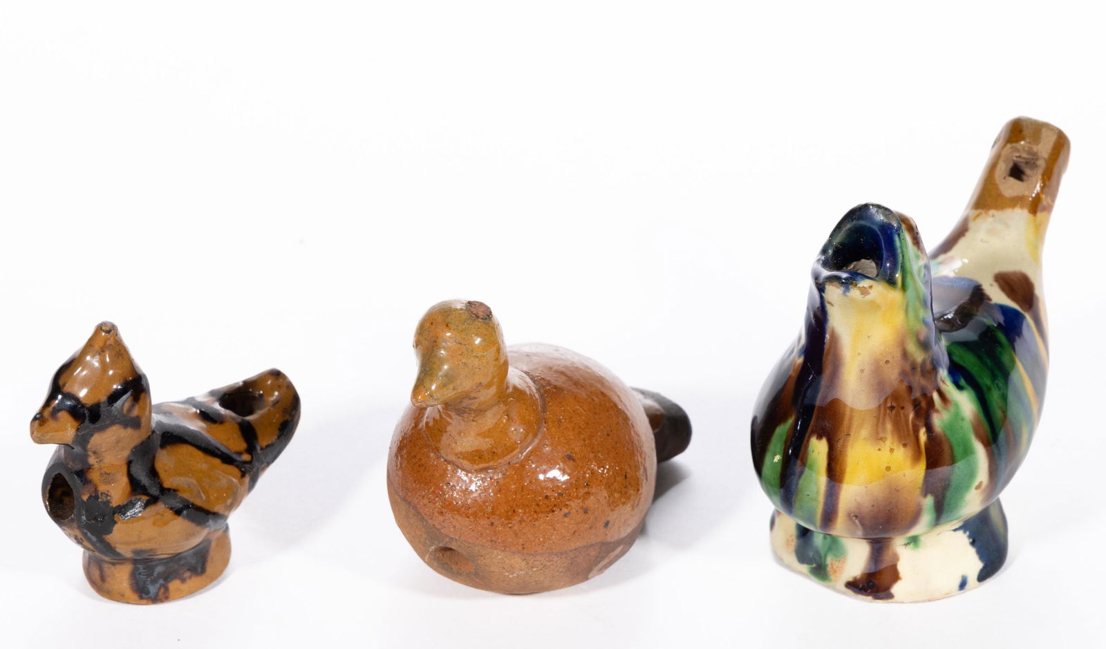 ASSORTED EARTHENWARE / REDWARE FIGURAL BIRD WHISTLES, LOT OF THREE (1 of 3)