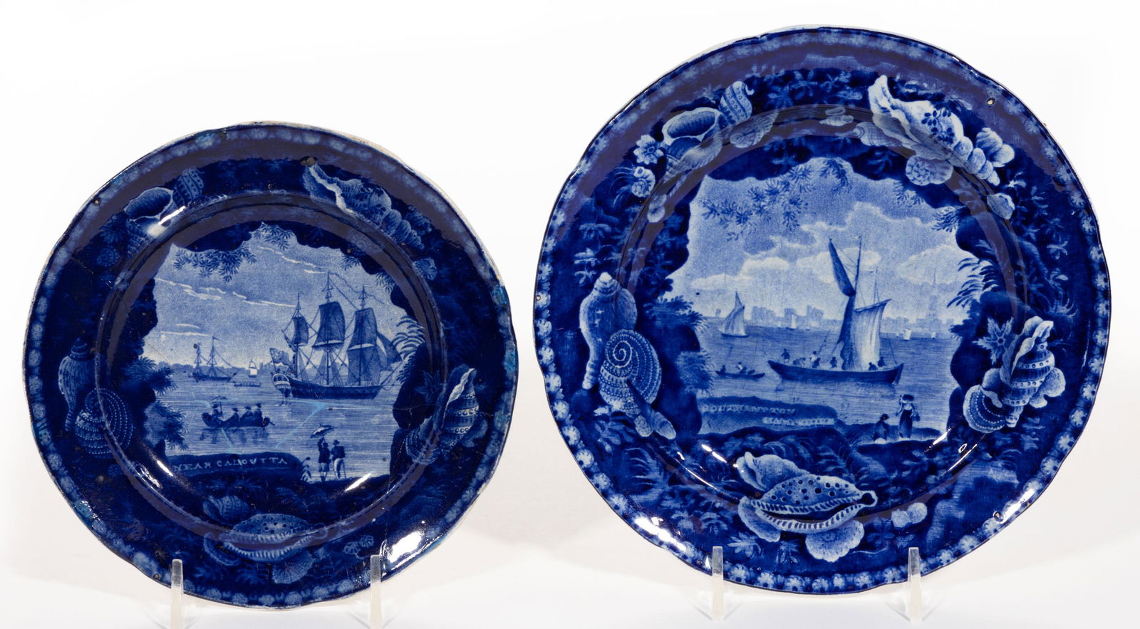 STAFFORDSHIRE NAUTICAL MOTIF TRANSFER-PRINTED CERAMIC PLATES, LOT OF TWO (1 of 2)