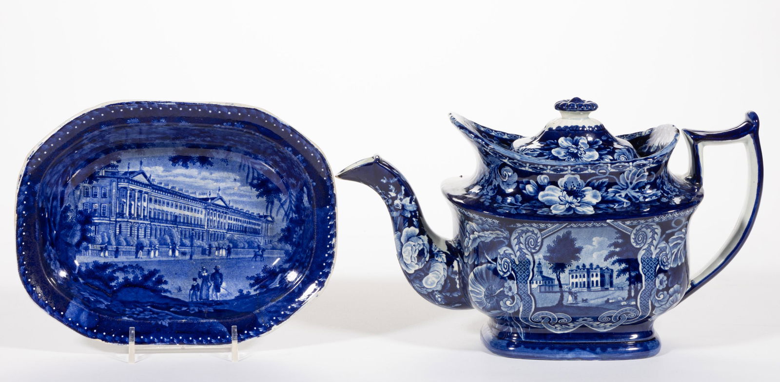 STAFFORDSHIRE ENGLISH VIEW TRANSFER-PRINTED CERAMIC TEA AND TABLE ARTICLES, LOT OF TWO (1 of 2)