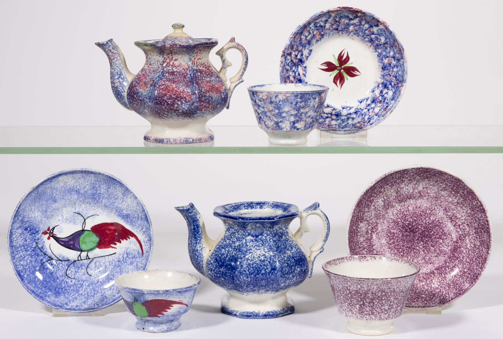 BRITISH SPATTERWARE CHILDREN'S CERAMIC TEA ARTICLES, LOT OF EIGHT (1 of 1)