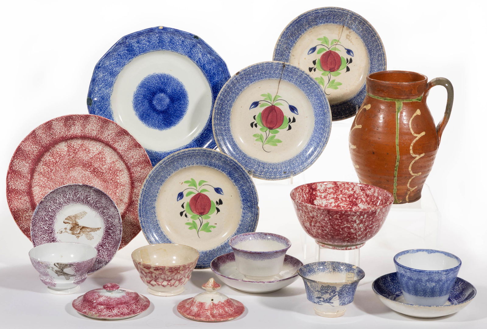 ENGLISH SPATTERWARE CERAMIC ARTICLES, LOT OF 15 (1 of 1)