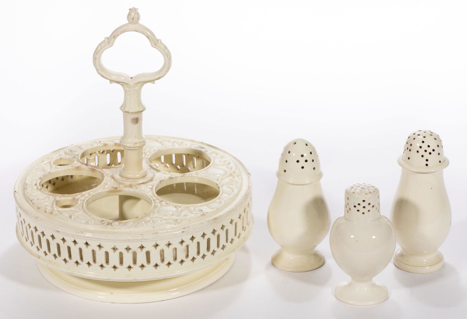 CONTINENTAL CREAMWARE CERAMIC CRUET / CONDIMENT ARTICLES, LOT OF FOUR (1 of 1)