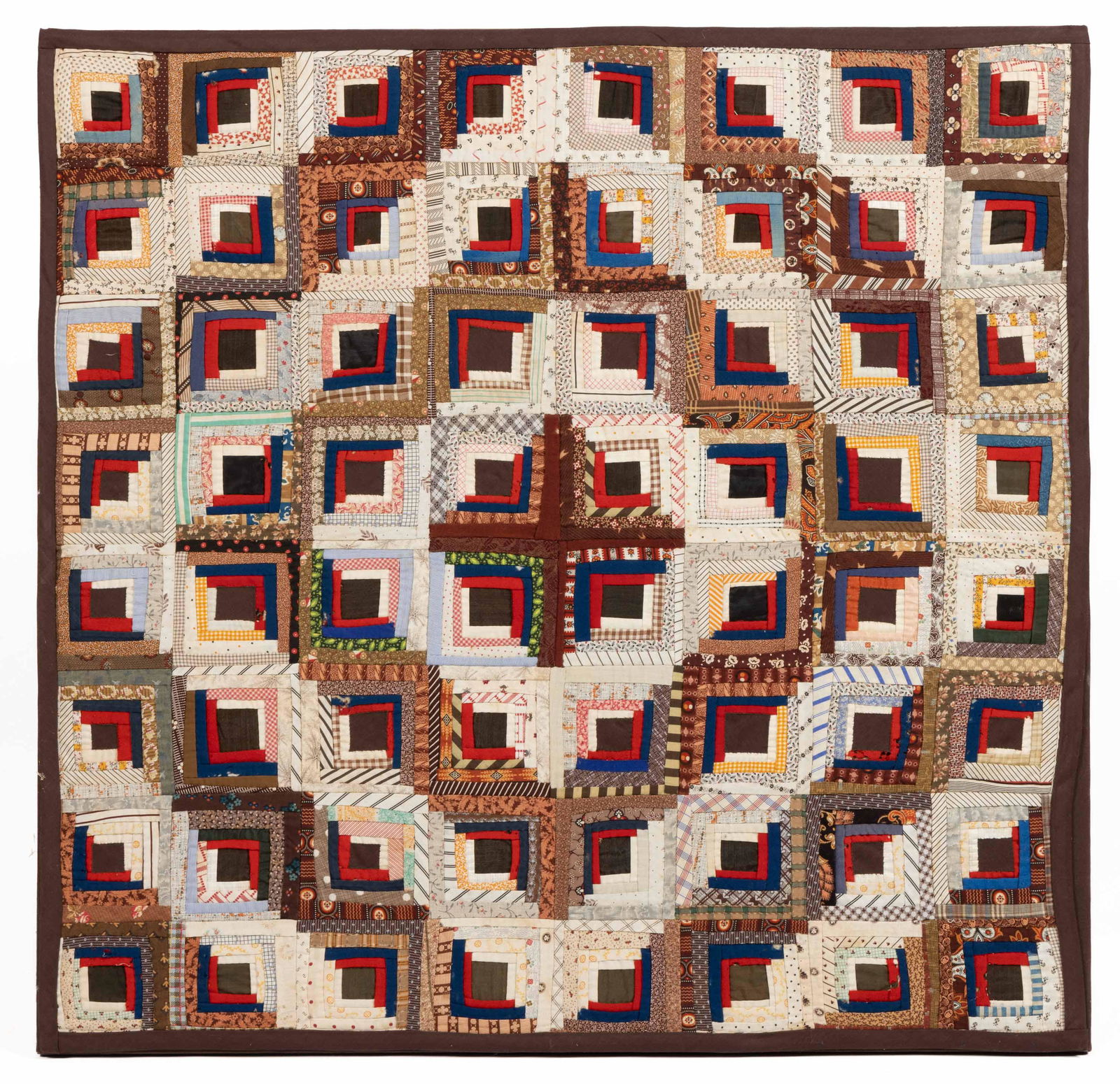 AMERICAN "LOG CABIN - BARN RAISING" PIECED CRIB QUILT / COVER (1 of 3)