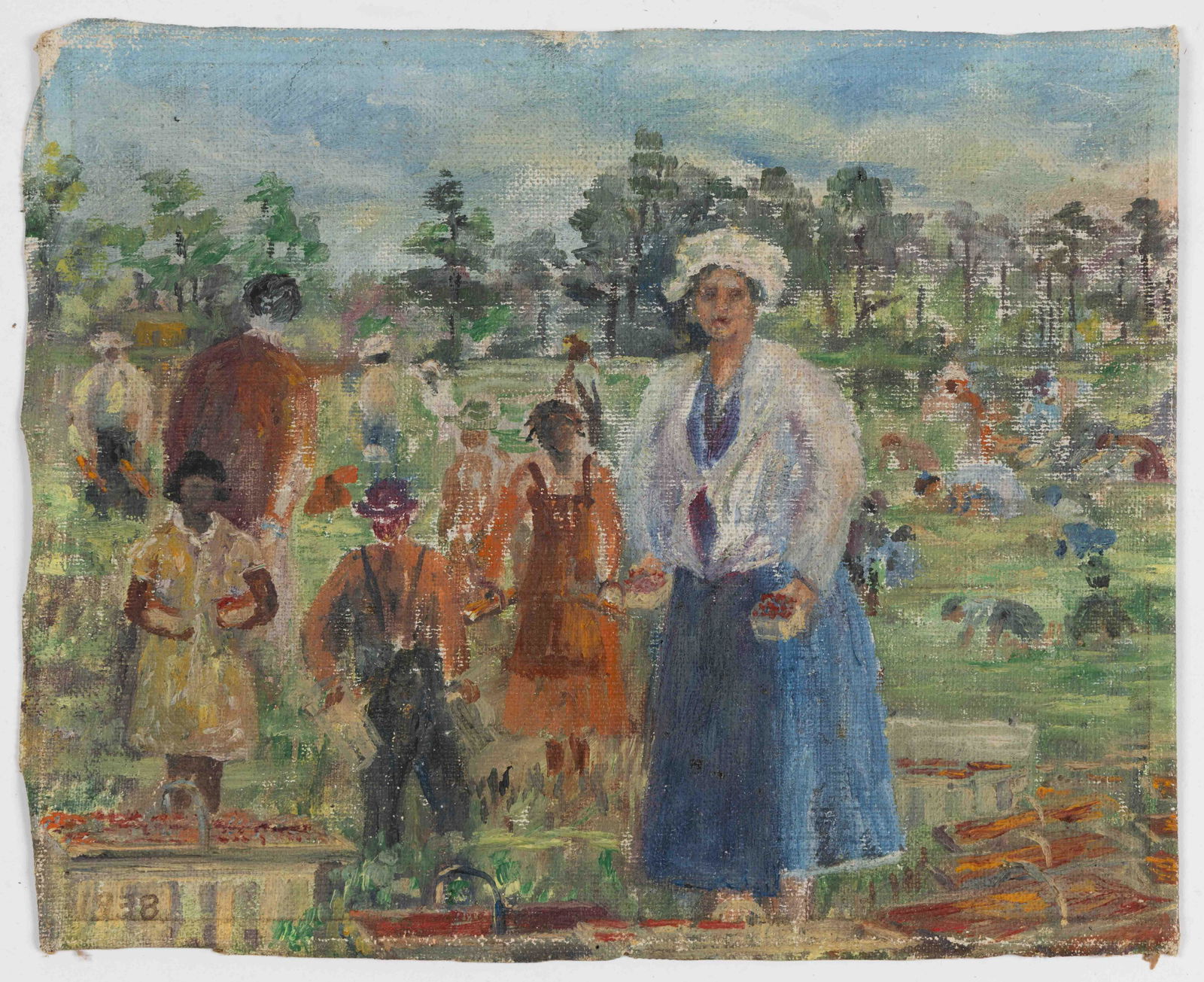 VIRGINIA (20TH CENTURY) FOLK ART PAINTING OF STRAWBERRY PICKERS (1 of 2)