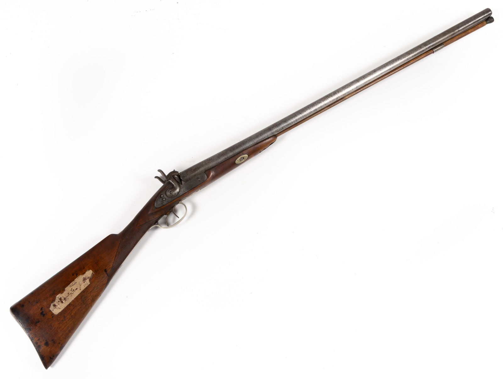 CONFEDERATE (C.S.A.) COLONEL JOHN SINGLETON MOSBY (1833-1916) OWNED DOUBLE-BARREL SHOTGUN: CONFEDERATE (C.S.A.) COLONEL JOHN SINGLETON MOSBY (1833-1916) OWNED DOUBLE-BARREL SHOTGUN, approximately 12 gauge percussion, stamped "REAL TWIST" on barrel strap, walnut stock, wooden