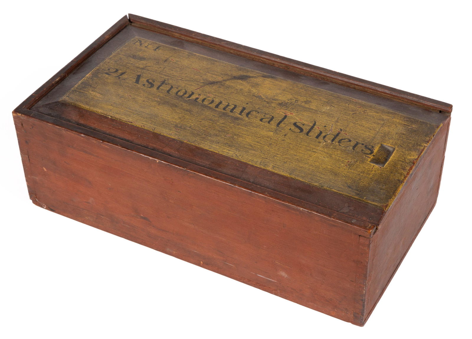 AMERICAN ASTRONOMICAL PAINTED PINE SLIDE-LID BOX WITH MAGIC LANTERN SLIDES (1 of 4)