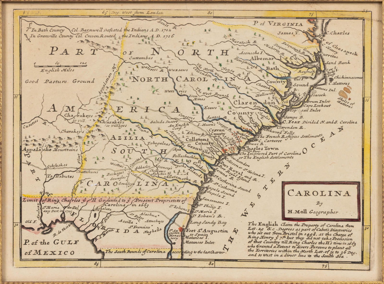 HERMAN MOLL (ENGLISH, C. 1654-1732) MAP OF NORTH AND SOUTH CAROLINA (1 of 3)