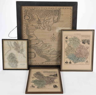 ASSORTED EUROPEAN AND ASIAN MAPS, LOT OF FOUR: ASSORTED EUROPEAN AND ASIAN MAPS, LOT OF FOUR, engraving on paper, three with hand-coloring, comprising a map of Buteshire in Scotland by William Home Lizars (Scottish, 1788-1859), two "LA FRANCE