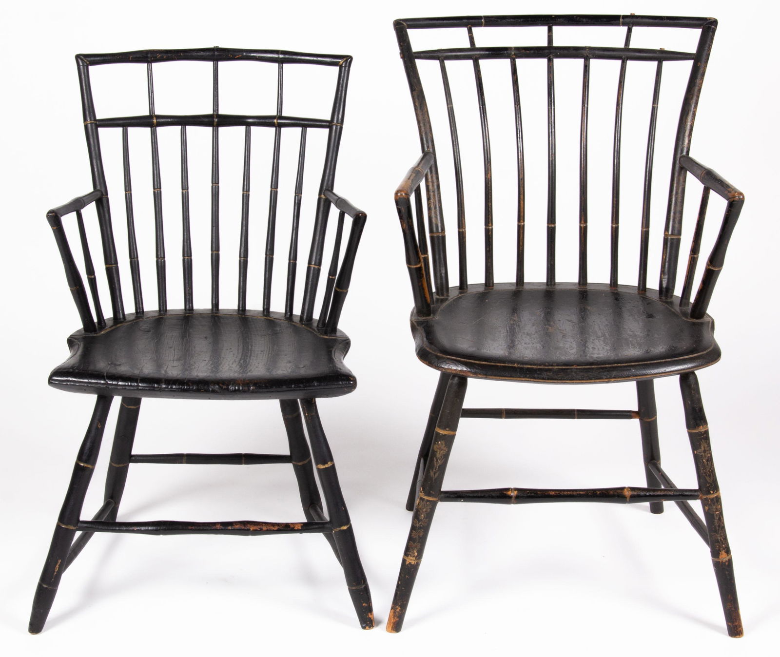 AMERICAN PAINTED WINDSOR BIRDCAGE ARMCHAIRS, LOT OF TWO (1 of 5)