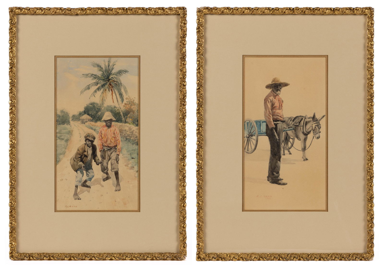 PAIR OF ELMER JOSEPH READ (AMERICAN, B. 1862) BAHAMIAN GENRE SCENES (1 of 7)