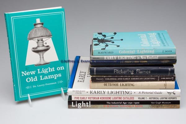 ASSORTED LIGHTING REFERENCE MATERIALS, LOT OF 11: ASSORTED LIGHTING REFERENCE MATERIALS, LOT OF 11, primitive and kerosene including Freeman, "New Light on Old Lamps". Hard and soft covers. Provenance: The Phillip M. Sullivan estate collection.