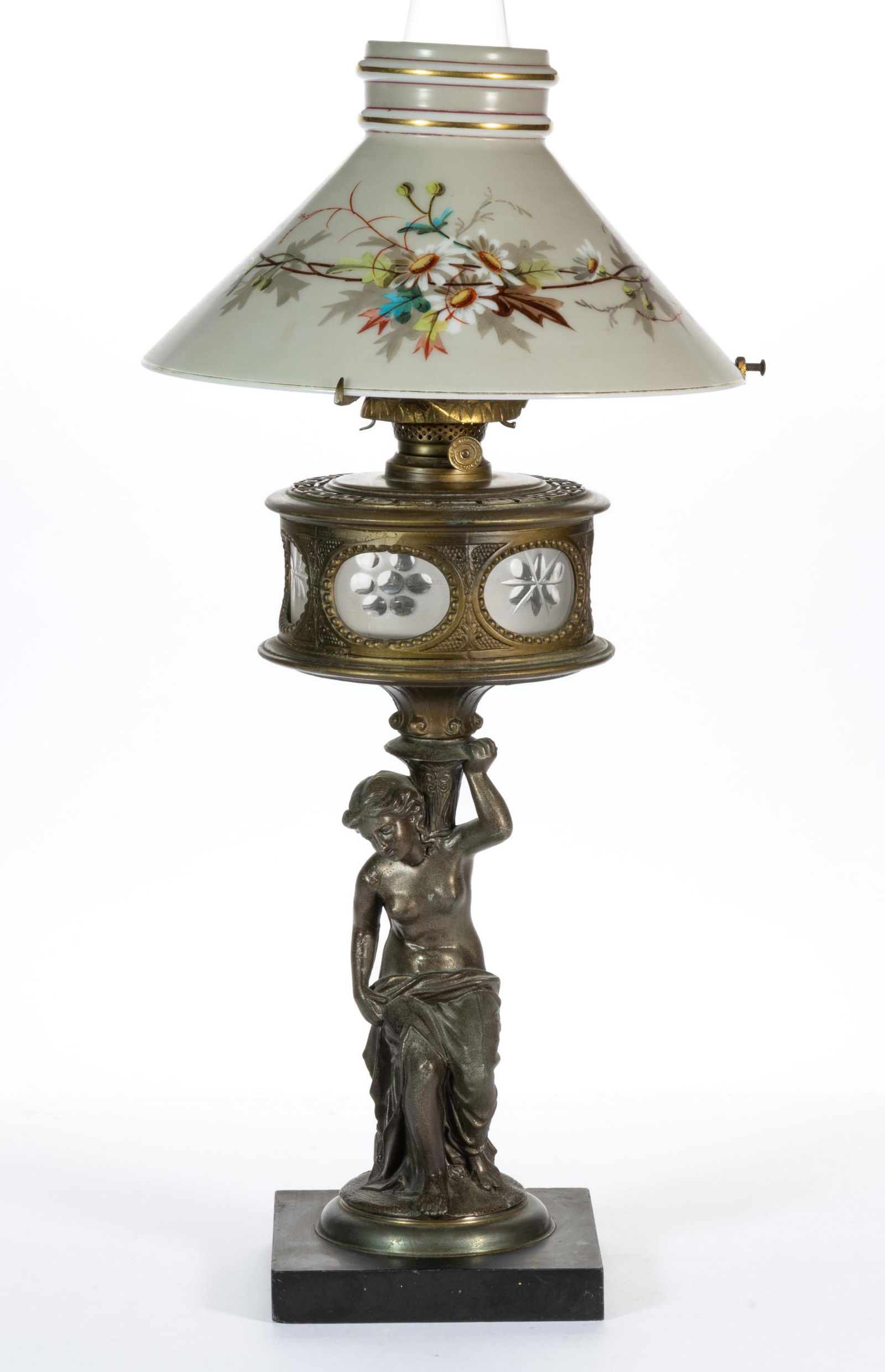 J. F. IDEN FIGURAL STEM KEROSENE STAND LAMP (1 of 3)