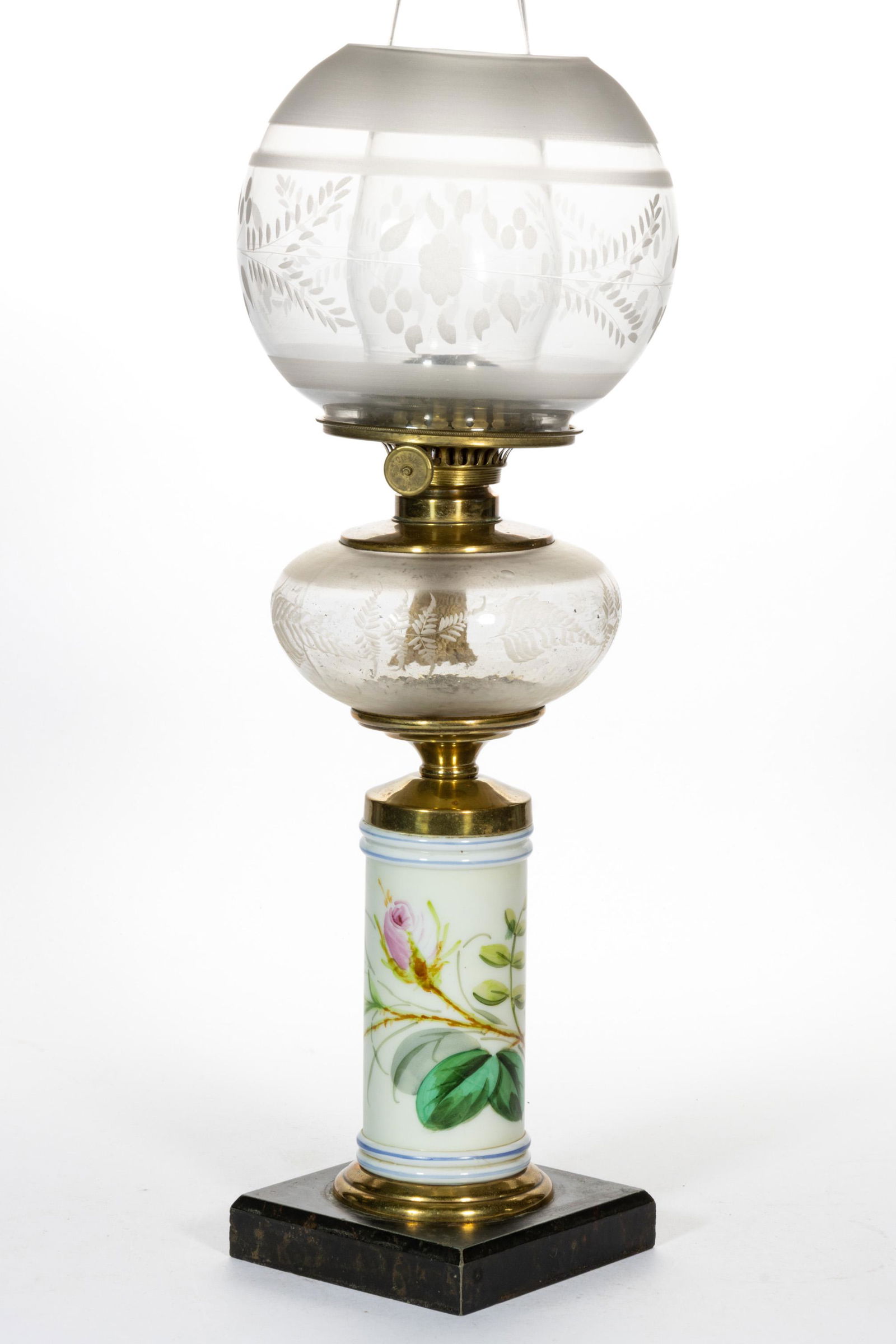VICTORIAN DECORATED KEROSENE COMPOSITE STAND LAMP (1 of 3)