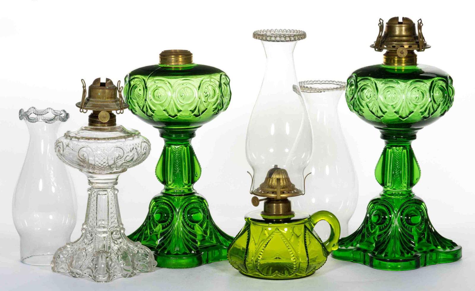 ASSORTED PATTERN KEROSENE LAMPS, LOT OF FOUR (1 of 1)