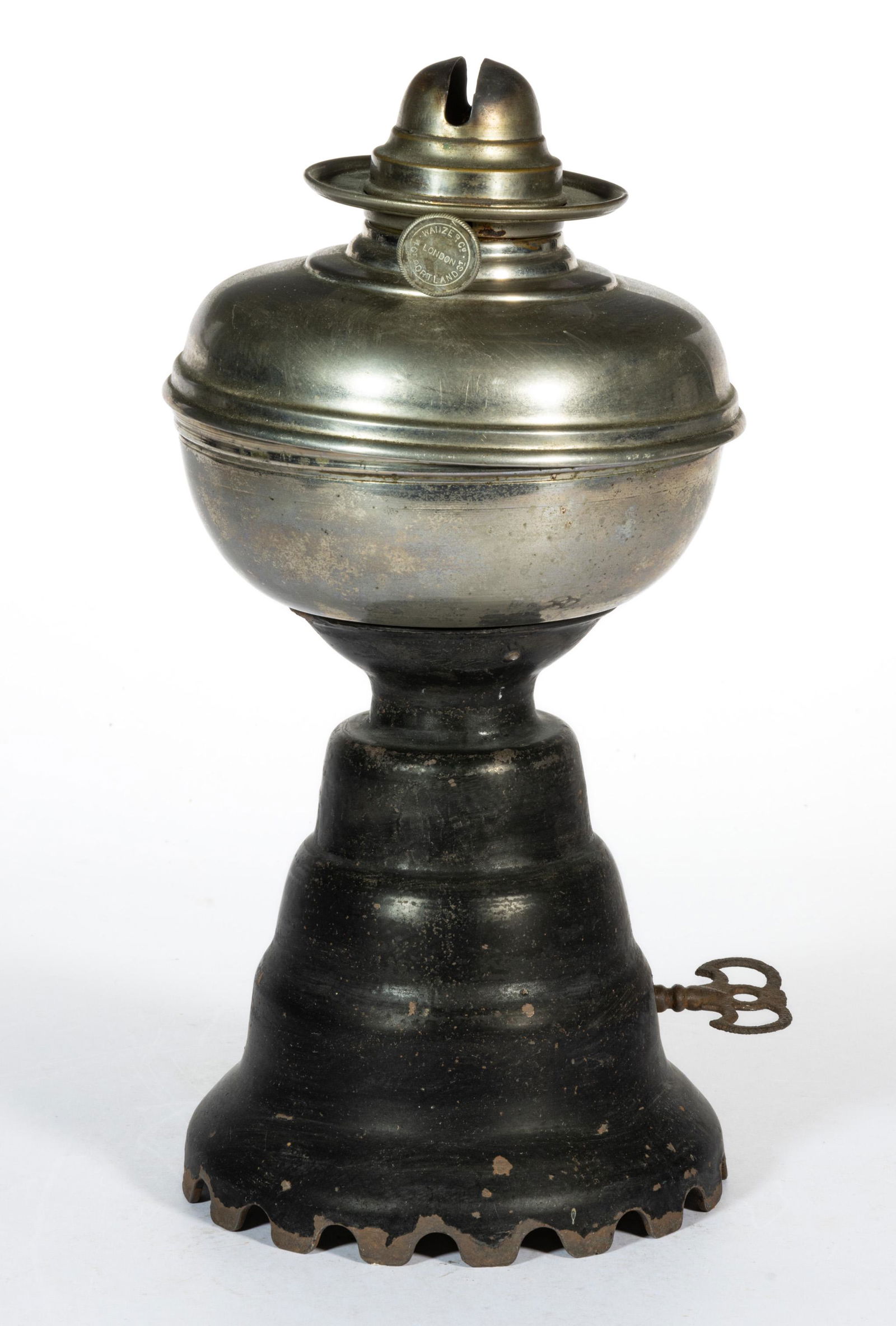 NICKEL-PLATED ENGLISH BRASS WANZER LAMP CO. MECHANICAL KEROSENE STAND LAMP (1 of 1)