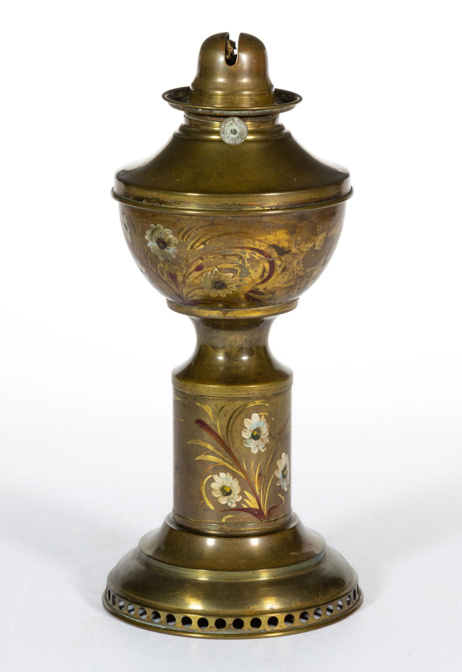 BRASS HITCHCOCK STEMWINDER MECHANICAL KEROSENE STAND LAMP (1 of 1)