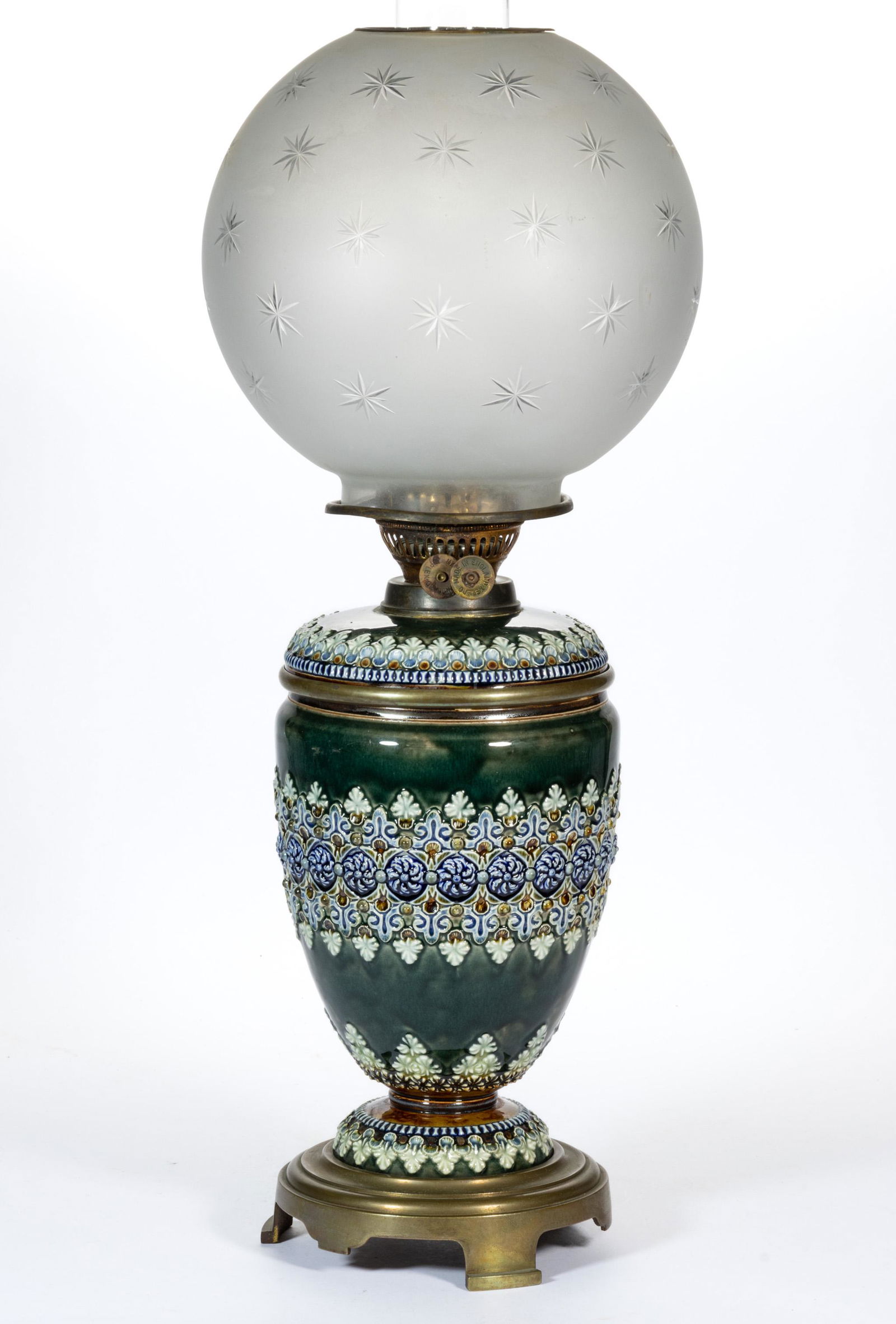 STONEWARE DOULTON LAMBETH KEROSENE VASE LAMP (1 of 3)