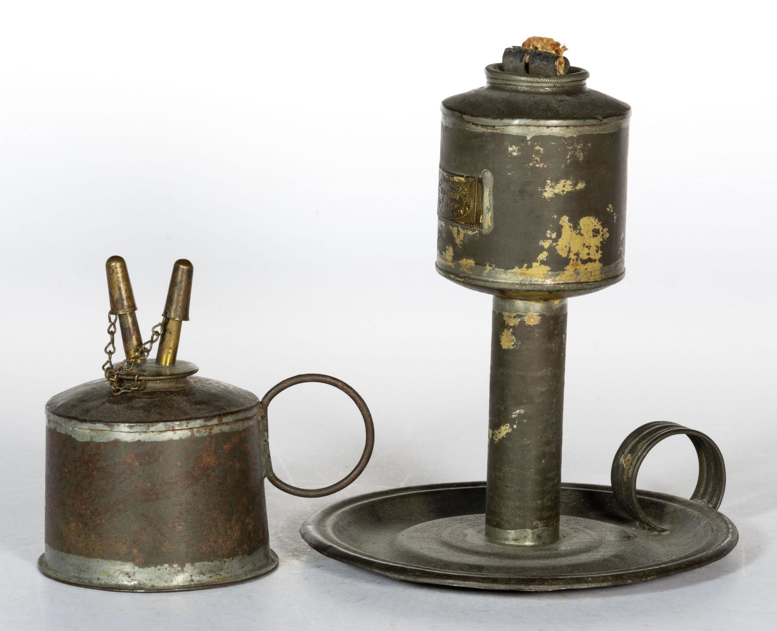 ASSORTED SHEET-IRON / TIN LAMPS, LOT OF TWO (1 of 1)
