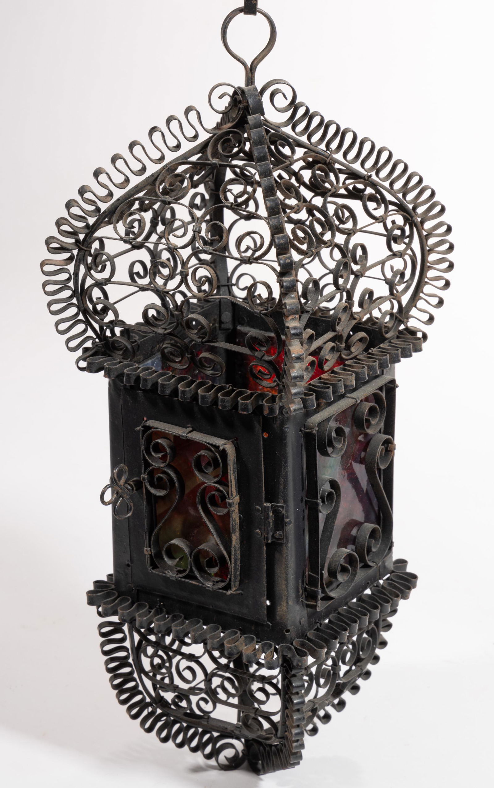 TURKISH / MOORISH STYLE TWISTED WROUGHT-IRON KEROSENE HANGING LAMP / LANTERN (1 of 2)
