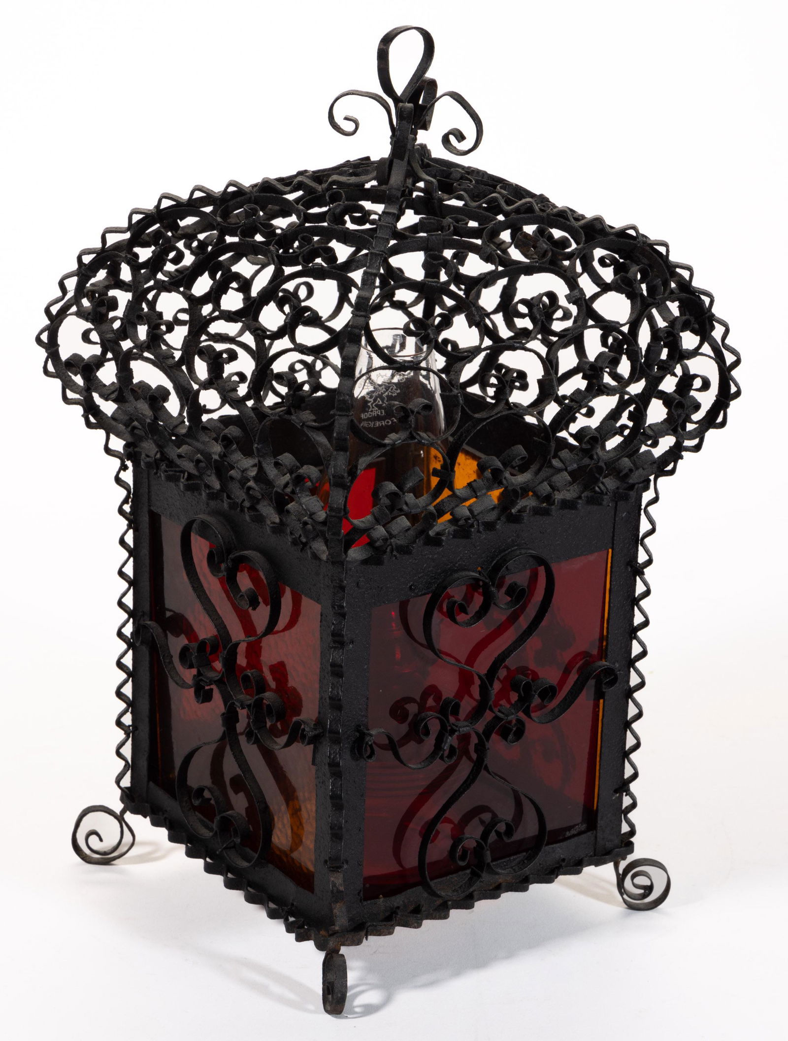 TURKISH / MOORISH STYLE TWISTED WROUGHT-IRON AND SHEET-IRON KEROSENE TABLE-TOP / HANGING LAMP / (1 of 3)