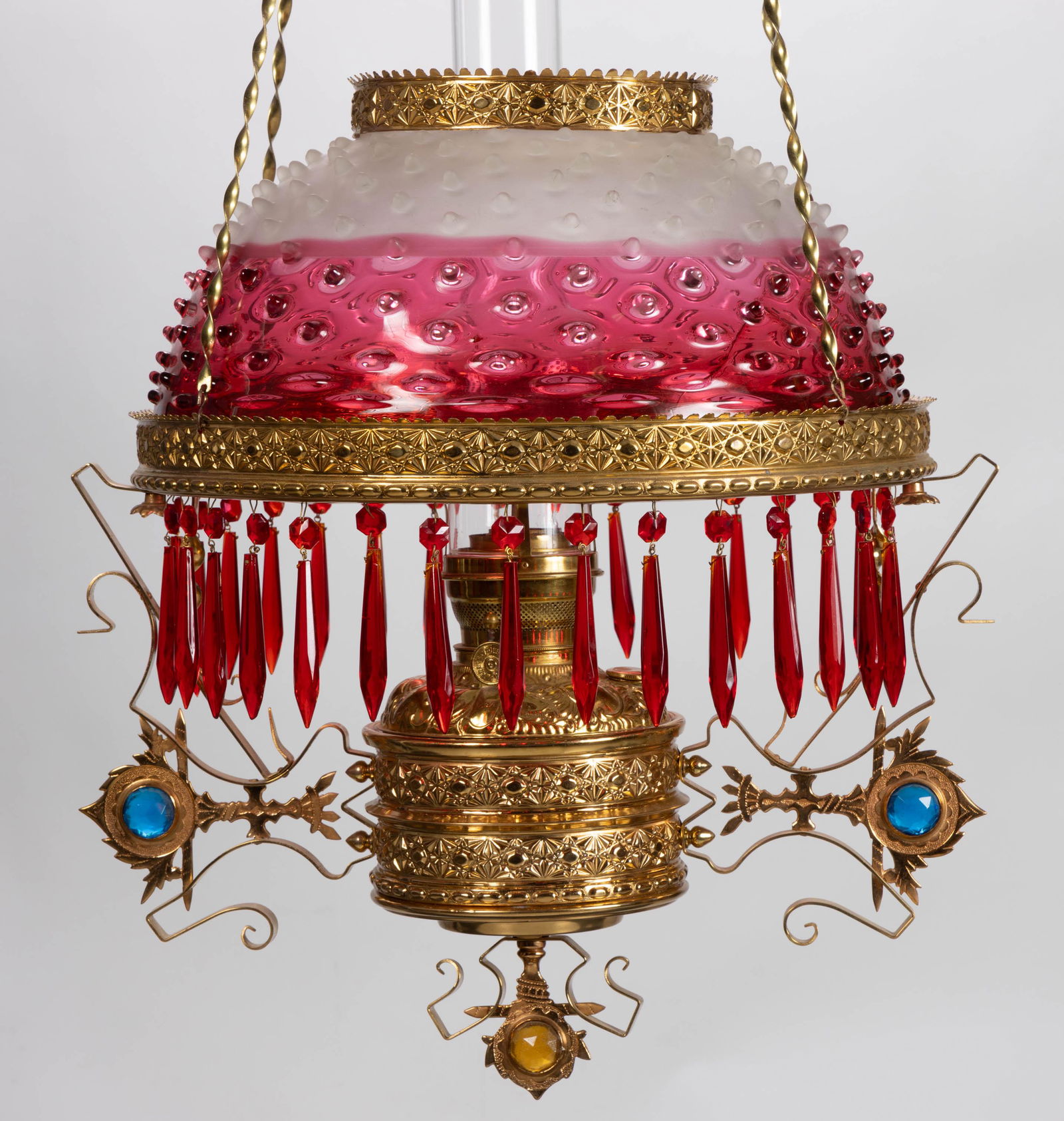 ANSONIA VICTORIAN HOBNAIL / DEW DROP KEROSENE HANGING / LIBRARY LAMP (1 of 4)