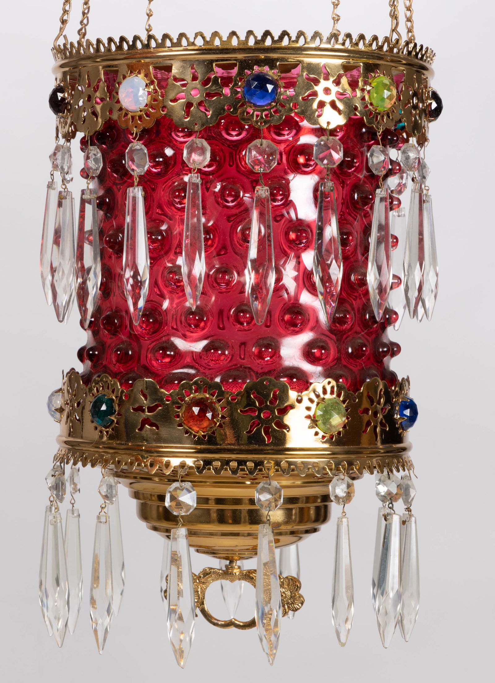 VICTORIAN HOBNAIL AND JEWELED KEROSENE HALL LAMP (1 of 3)