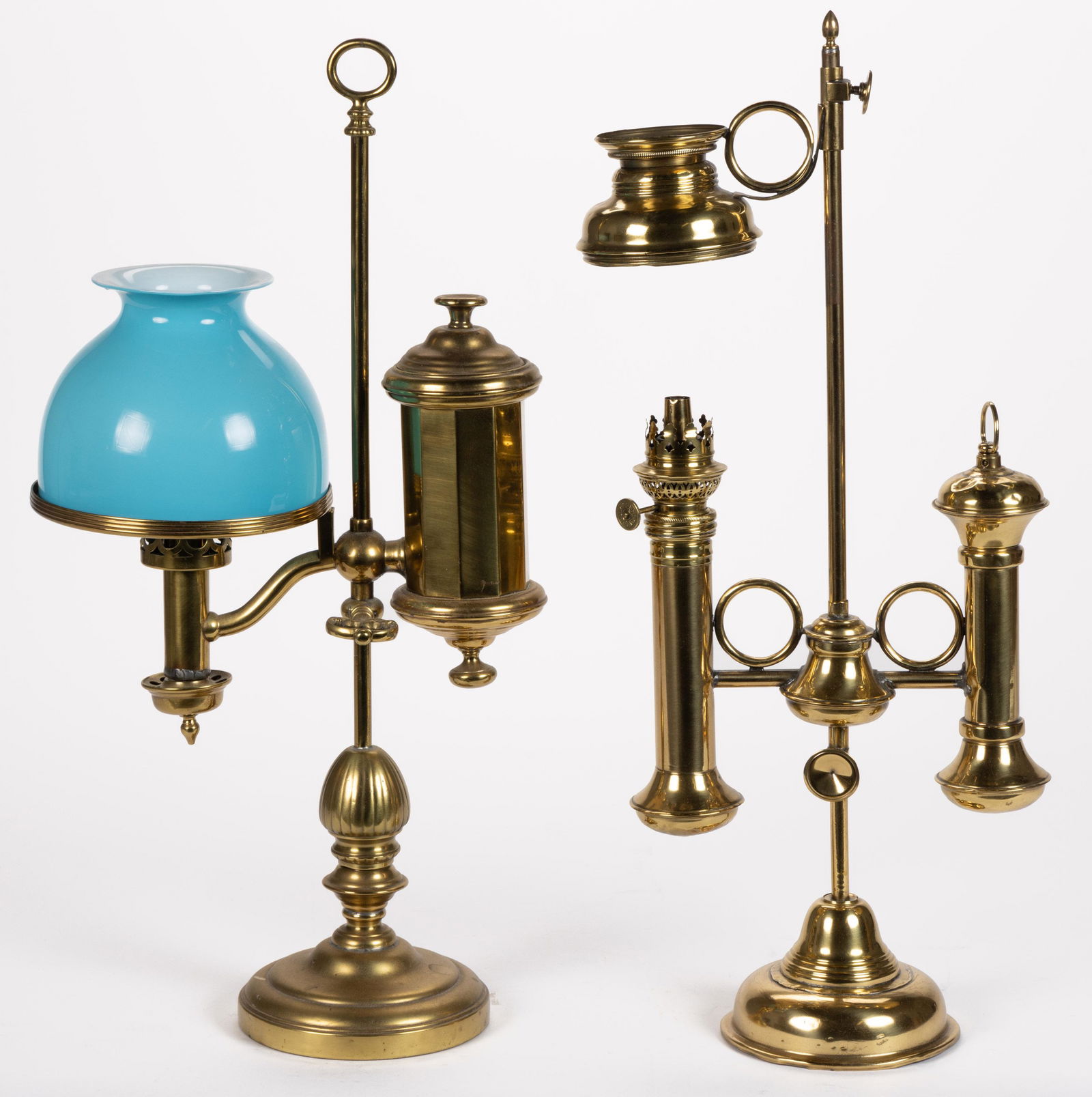 ASSORTED BRASS SINGLE-ARM STUDENT LAMPS, LOT OF TWO (1 of 1)