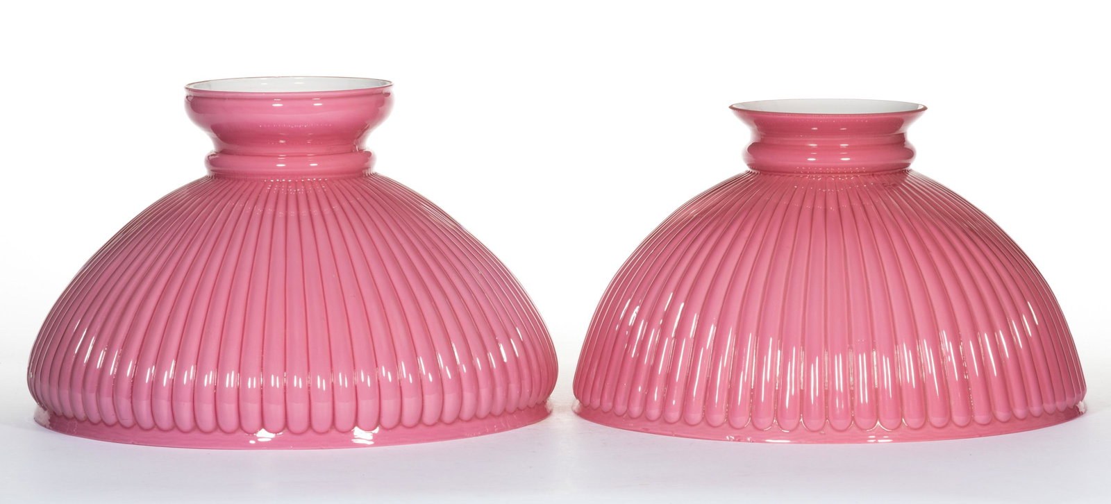 NARROW STRAIGHT RIBBED PAIR OF KEROSENE STUDENT LAMP SHADES (1 of 1)
