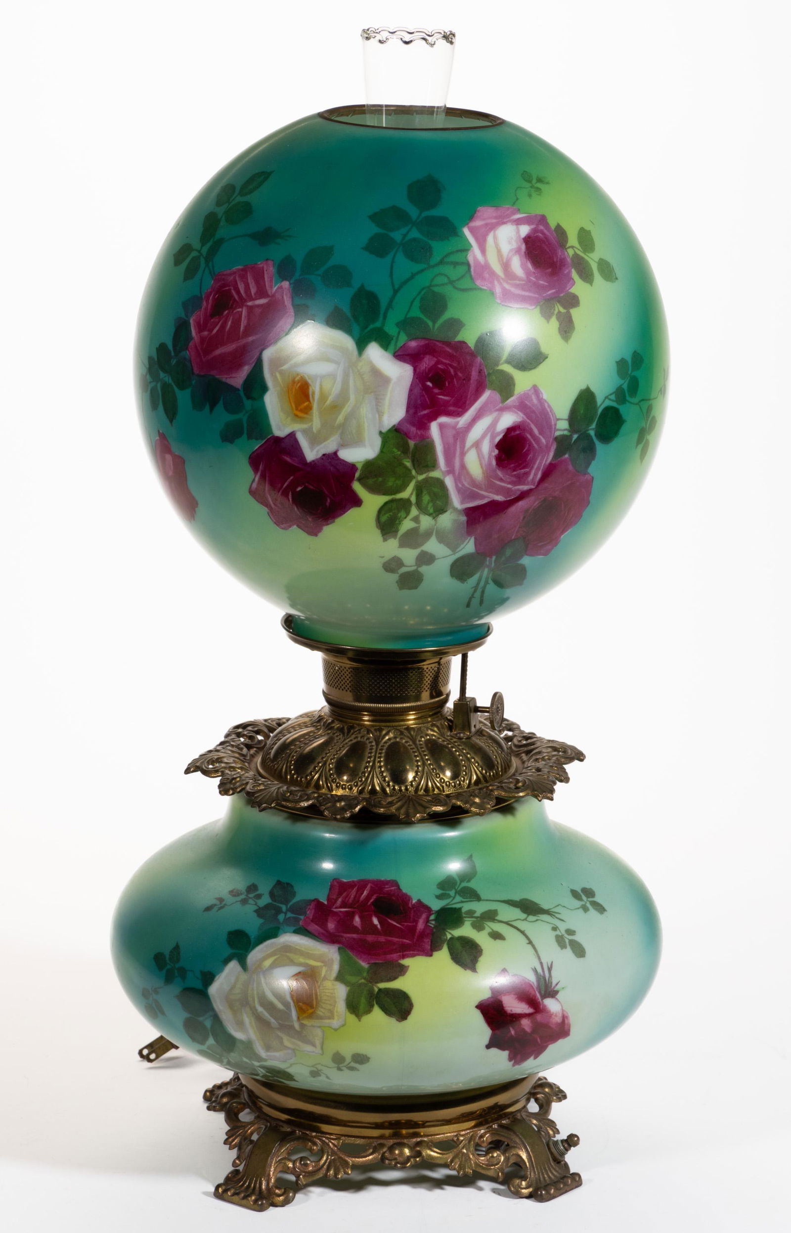 VICTORIAN ENAMEL-DECORATED KEROSENE GONE WITH THE WIND / PARLOR LAMP (1 of 2)