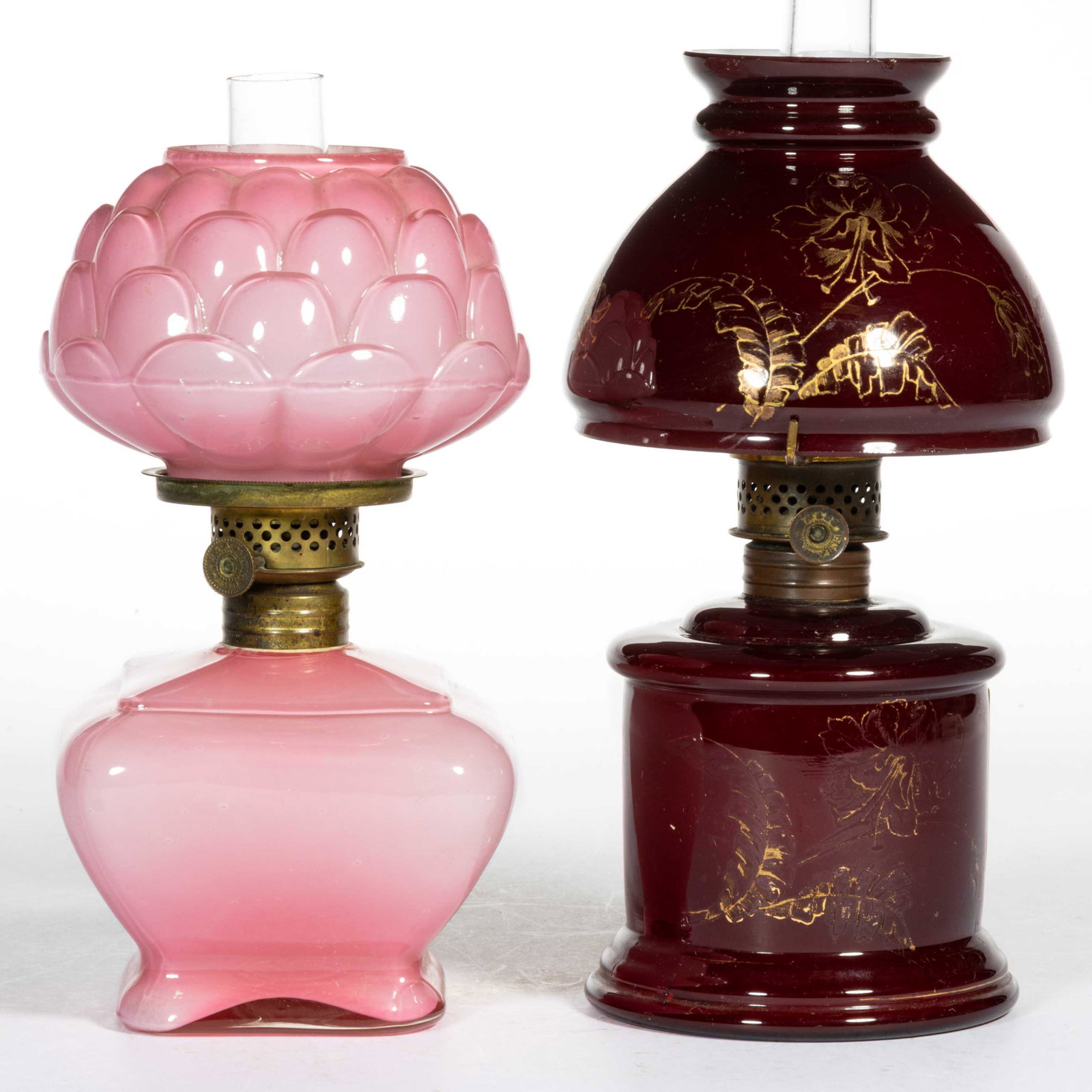 ASSORTED PATTERN CASED GLASS MINIATURE LAMPS, LOT OF TWO (1 of 1)