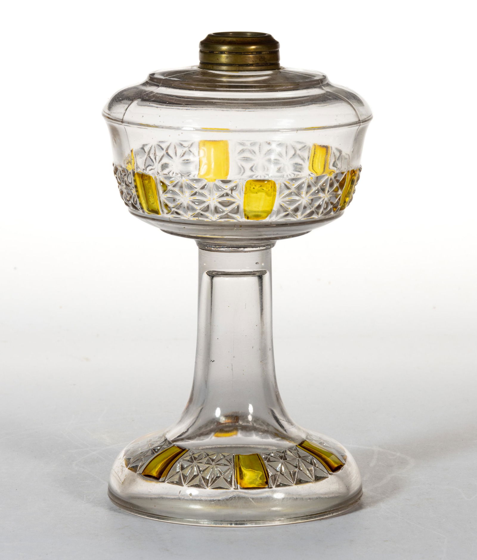 SIX PANEL FINECUT - AMBER-STAINED KEROSENE STAND LAMP (1 of 1)