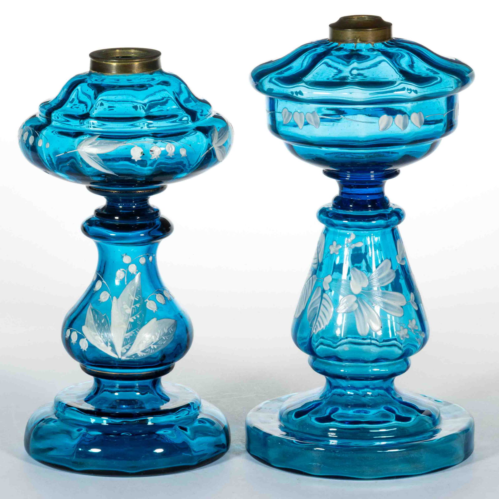 ASSORTED VICTORIAN DECORATED PANEL-OPTIC KEROSENE STAND LAMPS, LOT OF TWO (1 of 1)