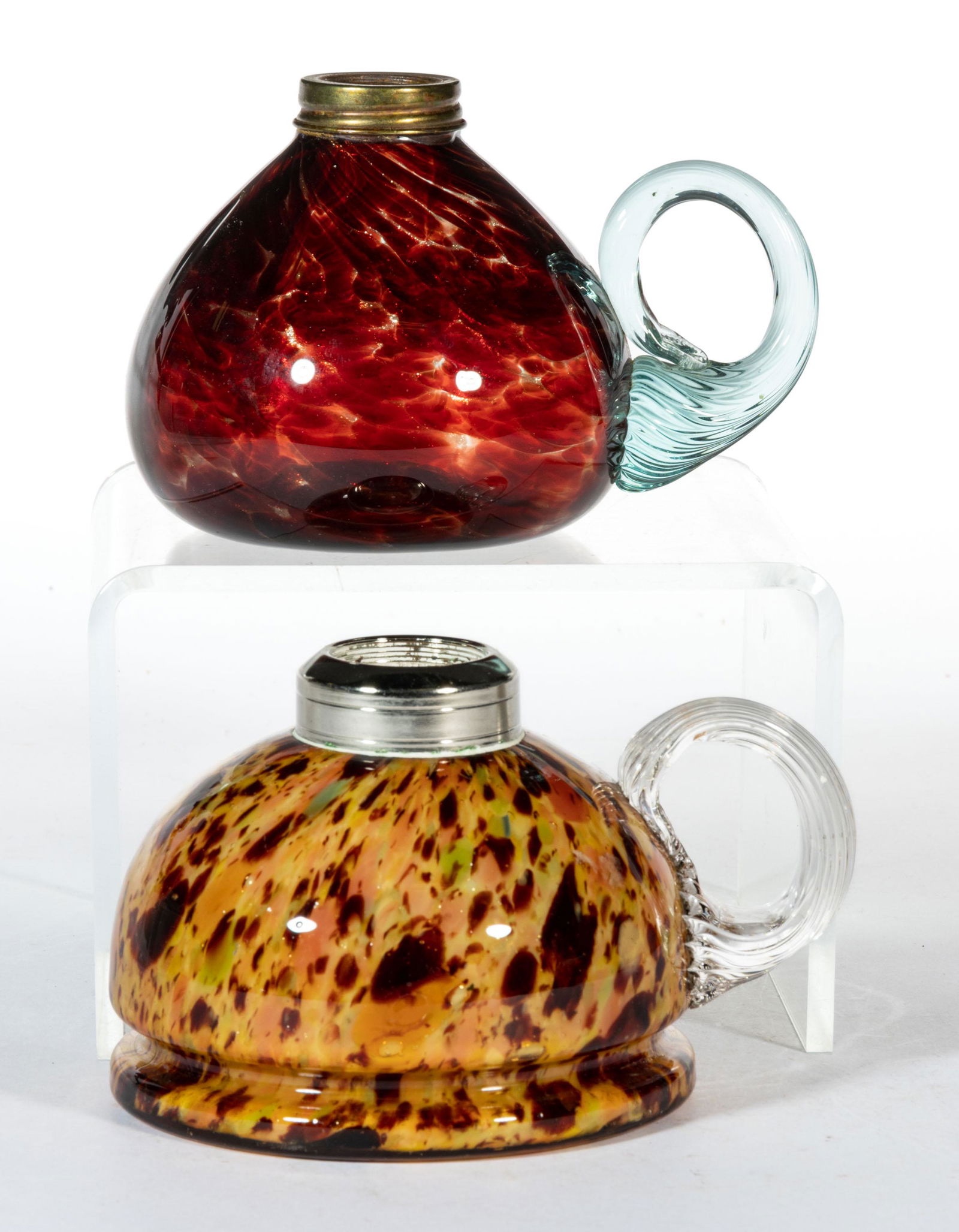 VICTORIAN SPATTER GLASS KEROSENE FINGER LAMPS, LOT OF TWO (1 of 1)