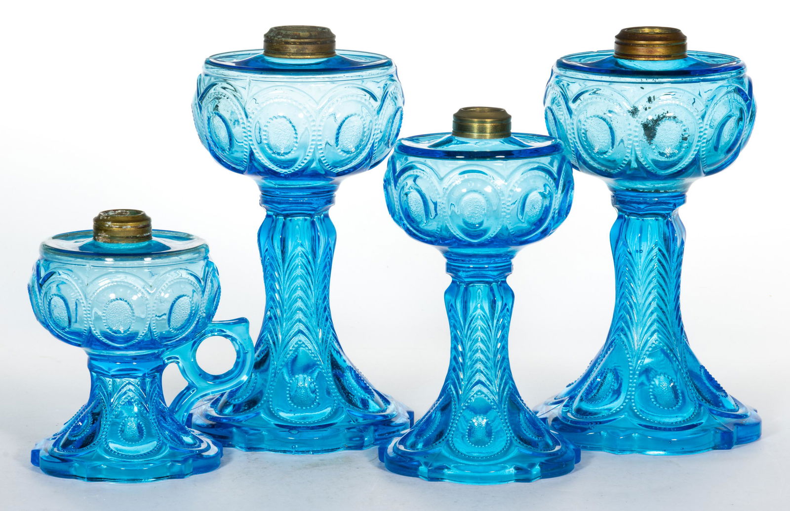 PEACOCK FEATHER / GEORGIA KEROSENE LAMPS, LOT OF FOUR (1 of 1)