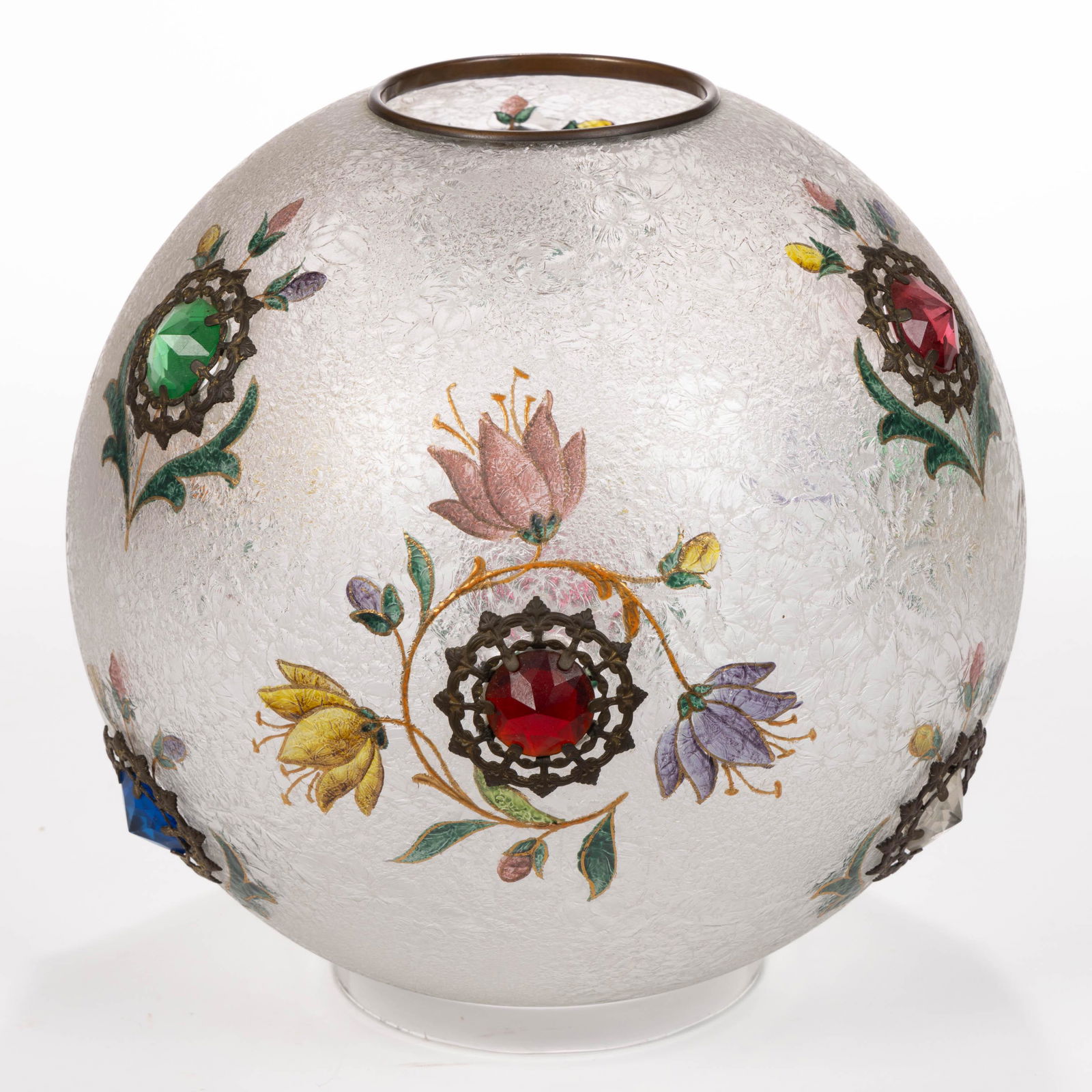 OUTSTANDING VICTORIAN DECORATED AND JEWELED BALL SHADE (1 of 2)