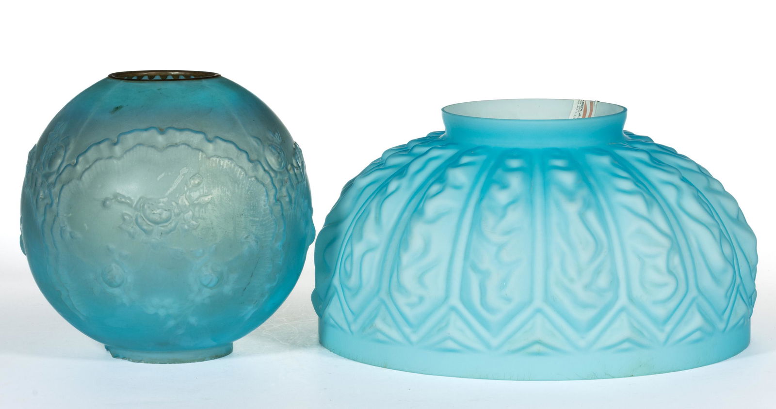 VICTORIAN EMBOSSED SATIN GLASS SHADES, LOT OF TWO (1 of 1)