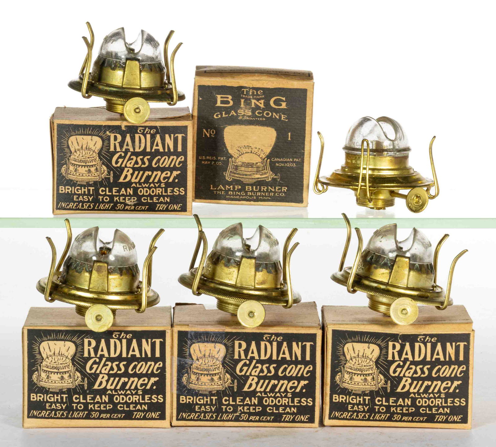 GLASS CONE NO. 1 SLIP BURNERS, LOT OF FIVE NEW IN BOX (1 of 1)