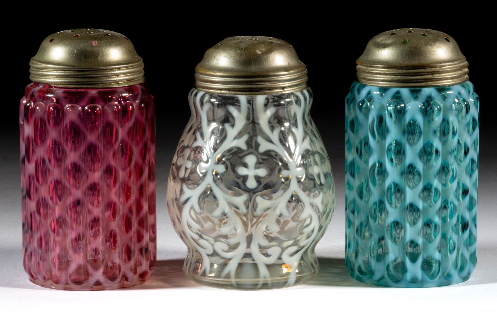 VICTORIAN OPALESCENT SUGAR SHAKERS, LOT OF THREE (1 of 1)