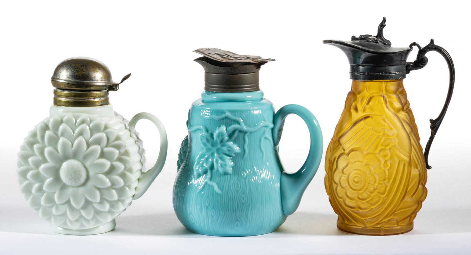 ASSORTED GLASS SYRUP PITCHERS, LOT OF THREE (1 of 1)