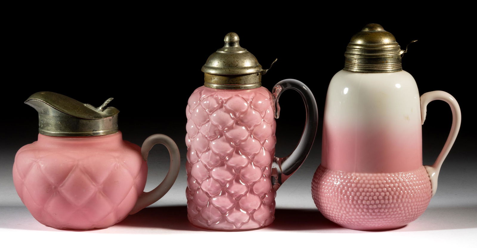 ASSORTED OPAQUE GLASS SYRUP PITCHERS, LOT OF THREE (1 of 1)