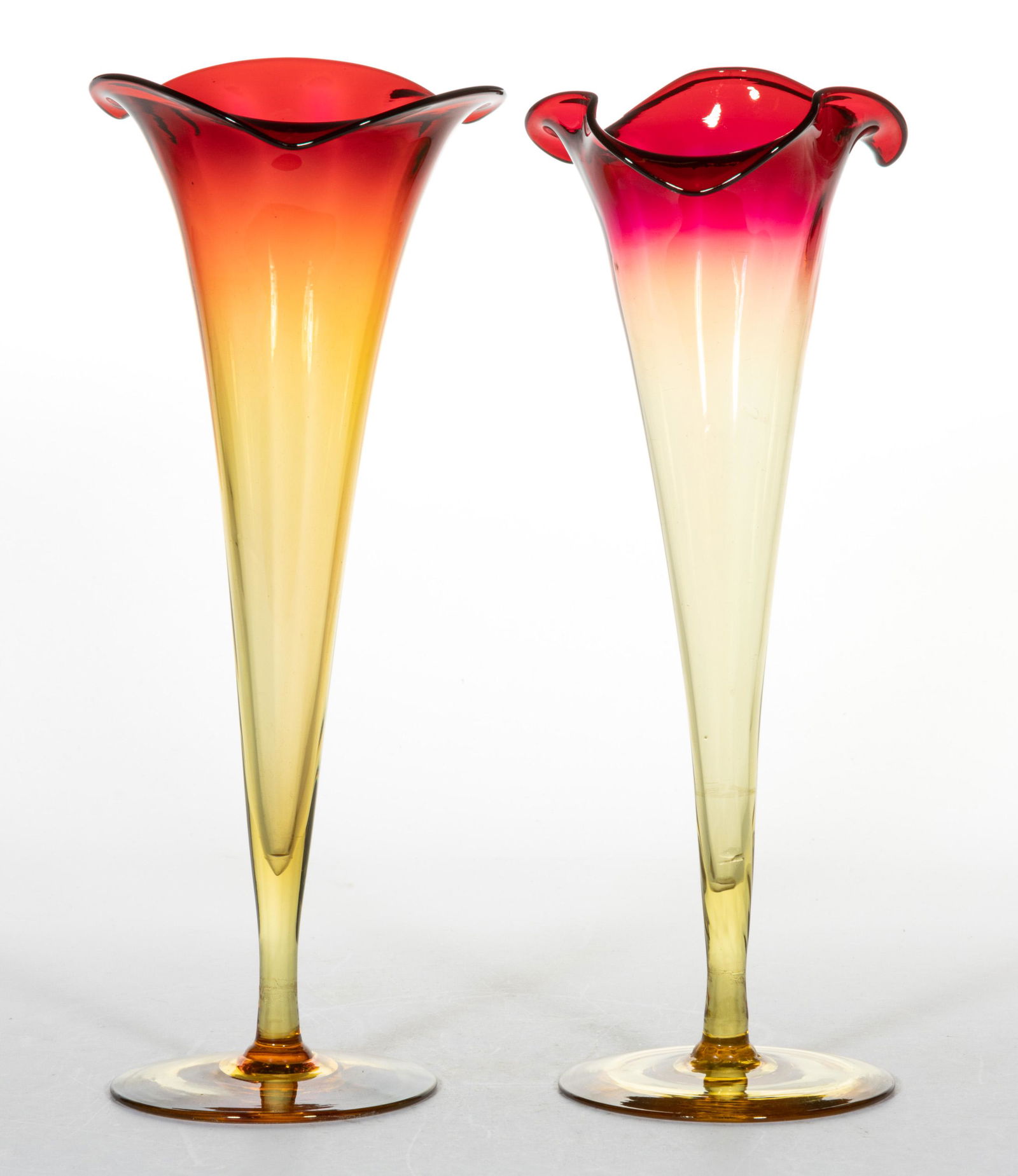 NEW ENGLAND AMBERINA / ROSE AMBER (OMN) LILY VASES, LOT OF TWO (1 of 1)
