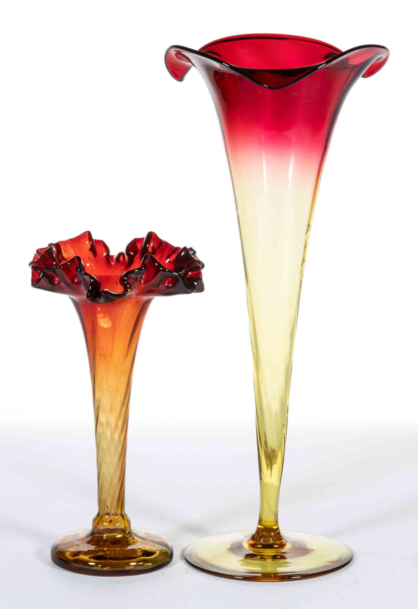 AMBERINA BLOWN GLASS TRUMPET VASES, LOT OF TWO (1 of 1)